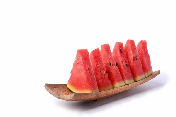 Fresh Sliced Watermelon Wooden Plate — Stock Photo, Image