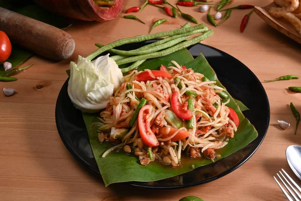 Som Tum Groene Papaya Salade Bord Thai Food Concept — Stockfoto