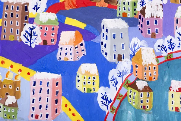 Фрагмент дитячих малюнків з міського пейзажу — стокове фото