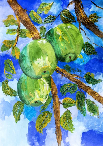Children's drawing "Apples on a branch" — Stock Photo, Image