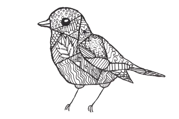 Dibujo infantil de un pájaro, ejecutado al estilo Doodling — Foto de Stock