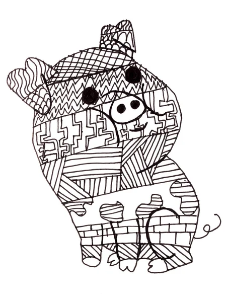 Children's drawing a pig, made in the style of Doodling — Stock Photo, Image