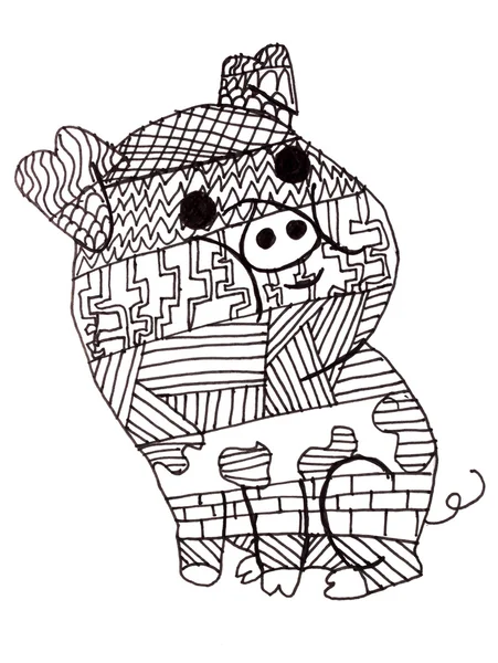 Children\'s drawing a pig, made in the style of Doodling