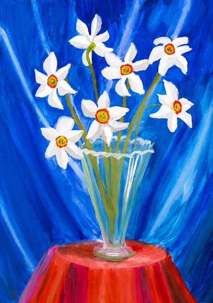 Children's drawing "Still life with daffodils" — Stock Photo, Image