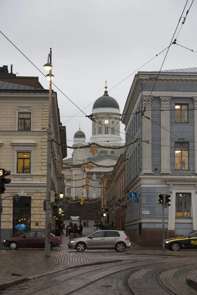 Helsinki Finnország Január 2020 Kilátás Egy Utcára Helsinki Központjában Egy — Stock Fotó