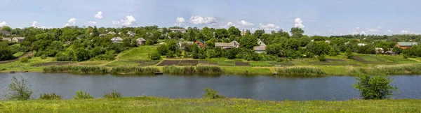 Panorama Con Paisaje Rural Río Sura Pueblo Novonikolaevka Ucrania —  Fotos de Stock