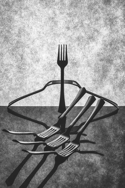 Very Simple Still Life Forks Gray Background — Stock Photo, Image