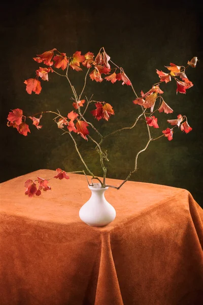 Autumn Still Life Viburnum Branch White Vase Stock Picture