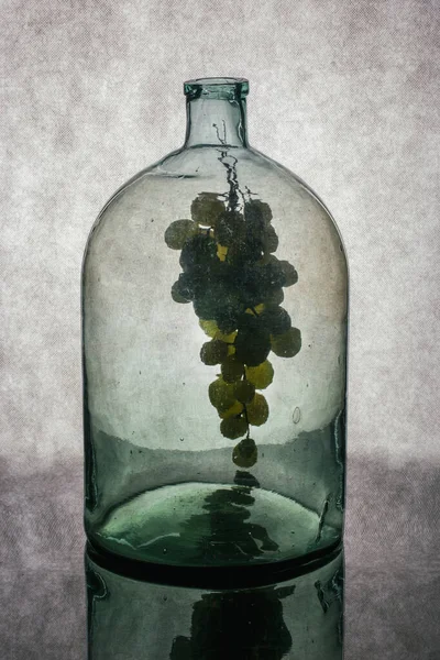 Still Life Transparent Glass Bottle Gray Background — Stock Photo, Image