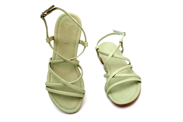 Women Summer Sandals White Background Top View — Stock Photo, Image