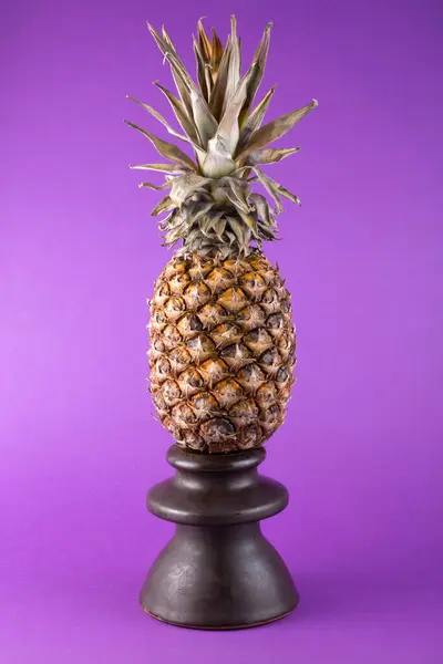 Bodegón Con Piña Sobre Soporte Sobre Fondo Púrpura — Foto de Stock