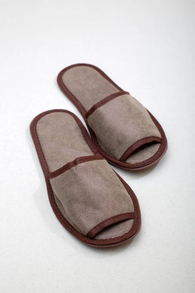 Gray One Slippers Hotel Gray Background — Stock Photo, Image