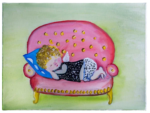 Tuval üzerine yağlıboya boya çizen çocuklar. Sanatçı Eugene Gapchinskay figürünün bir kopyası 