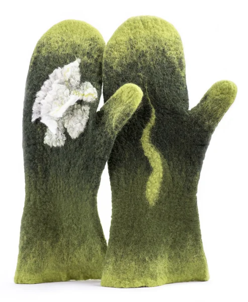 Mittens from felted wool on a white background — Stock Photo, Image