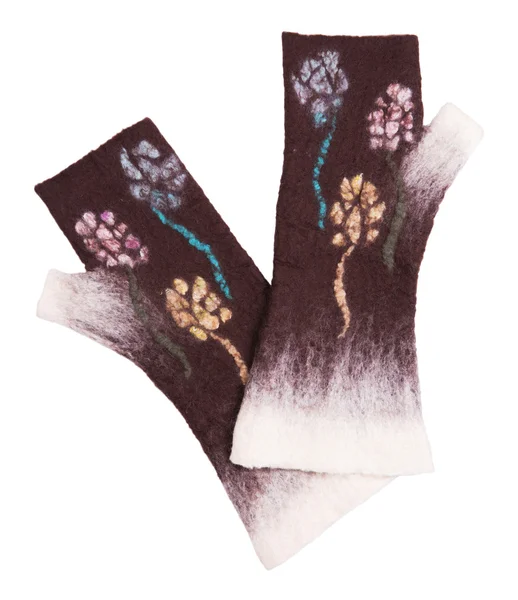 Γάντια από πιληματοποιημένα μαλλί σε λευκό φόντο — Φωτογραφία Αρχείου