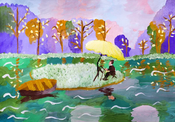 Desenho infantil "O artista pinta uma paisagem en plein air " — Fotografia de Stock