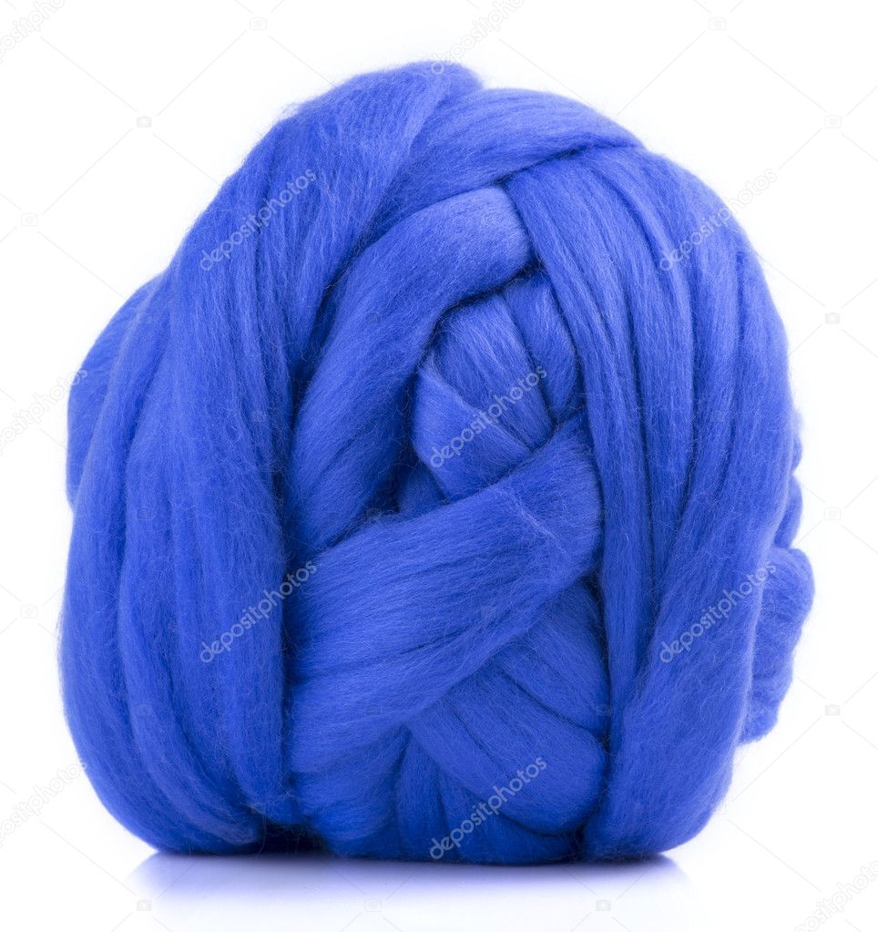 Hank merino wool blue on a white background