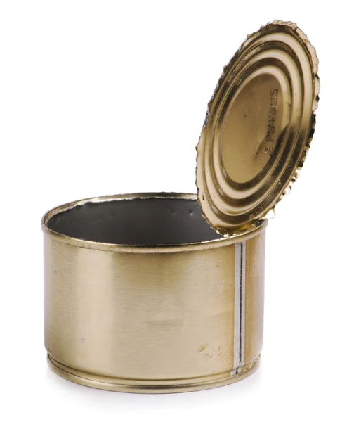 Beyaz bir arka plan üzerinde boş bir teneke kutu