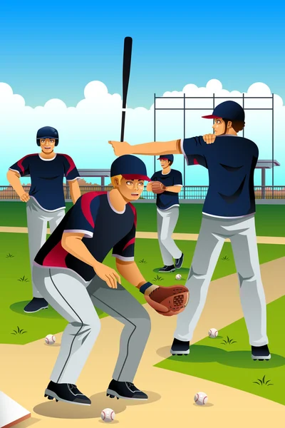 Allenamento giocatori di baseball — Vettoriale Stock