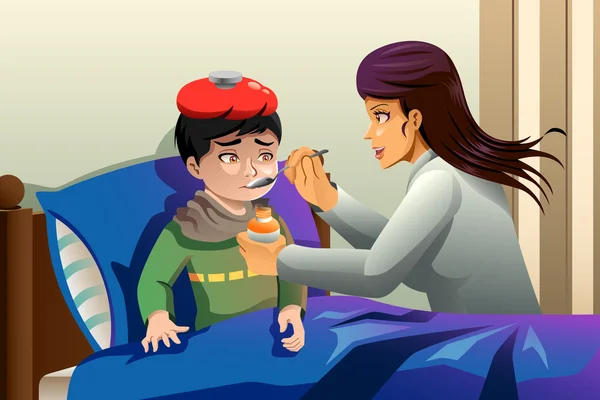 Enfant prenant des médicaments — Image vectorielle