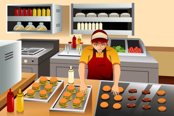 Man koken hamburgers — Stockvector