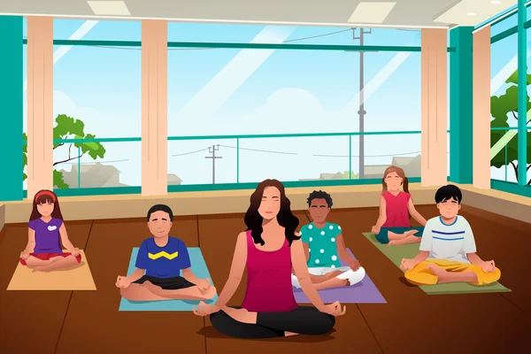 Niños en Clase de Yoga — Vector de stock