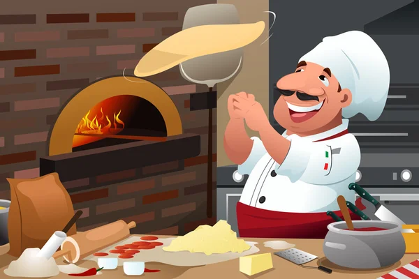 Pizza Chef maakt Pizza deeg — Stockvector