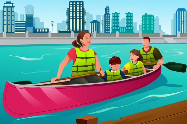 Family Canoeing Together — Stock Vector