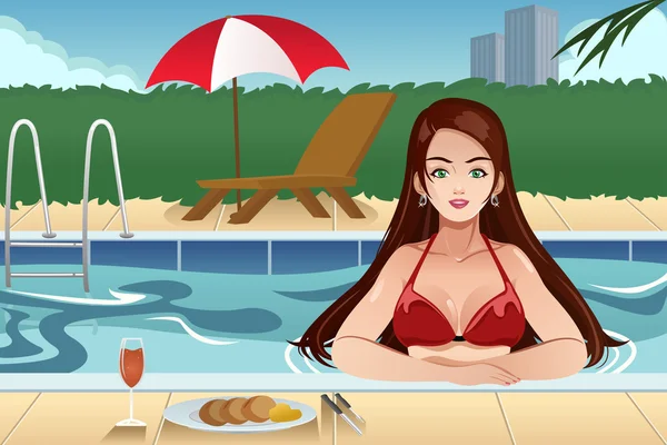 Girl Relaxing Beside the Swimming Pool — Stock Vector