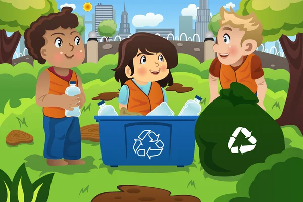 Kids Recycles bouteilles — Image vectorielle