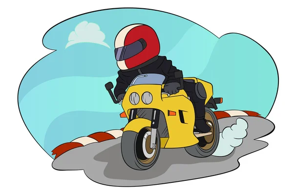 Motociclista montando en su moto — Vector de stock