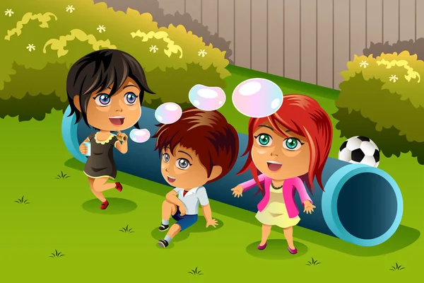 Enfants jouant des bulles — Image vectorielle