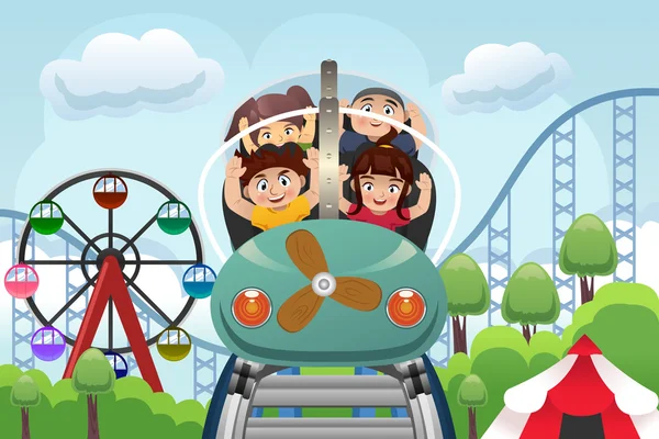 Niños jugando en un parque de atracciones — Vector de stock