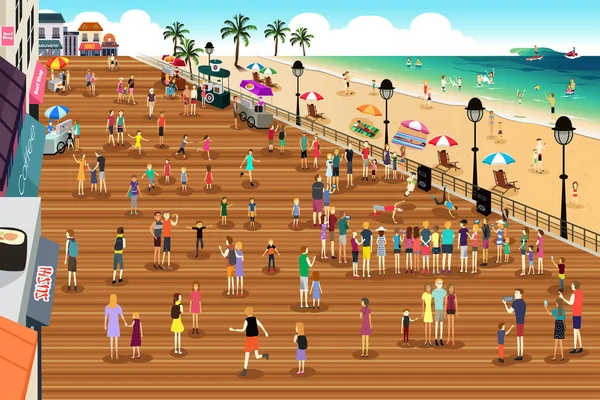Människor i en Boardwalk scen — Stock vektor