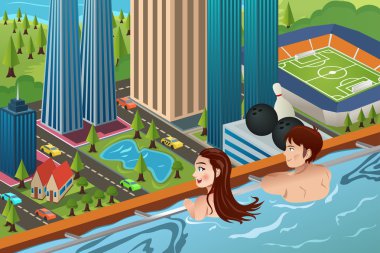 Çatı yüzme havuzu üzerinde çift