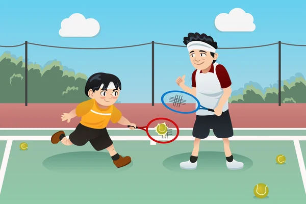 Father Son Playing Tennis — Stock Vector