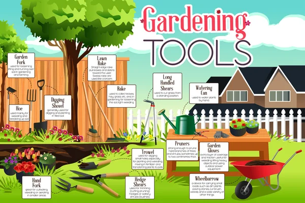 Инфографика инструментов для садоводства — стоковый вектор