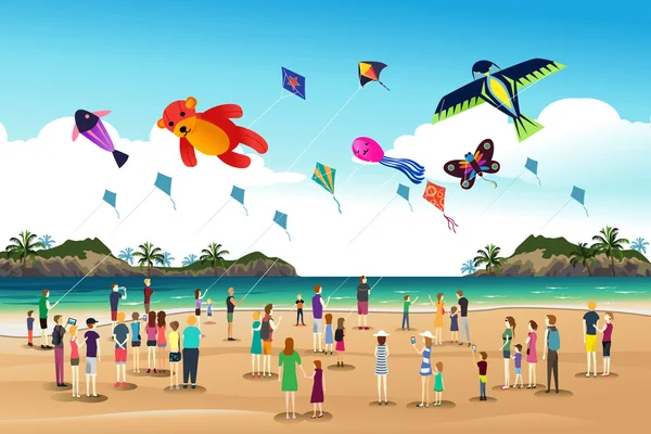 People Flying Kites at the Kite Festival — Stock Vector