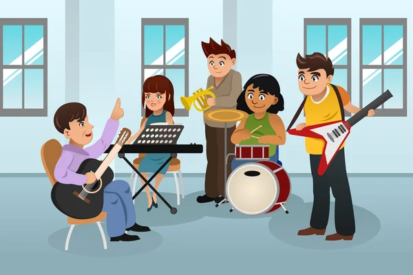 Estudiantes en clase de música — Vector de stock