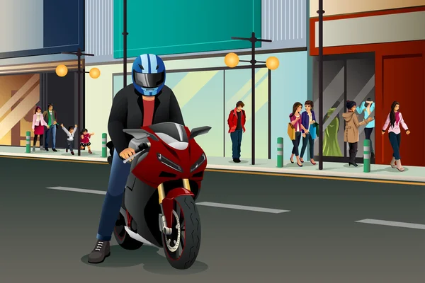 Biker rijden motorfiets — Stockvector