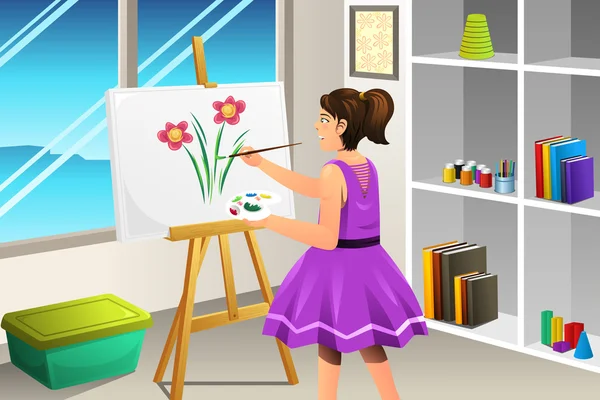 Pintura de niño sobre un lienzo — Vector de stock