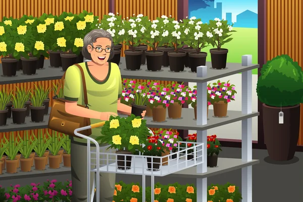 Senior nakupování rostlin — Stockový vektor
