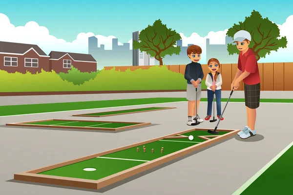 Niños jugando Mini Golf — Vector de stock