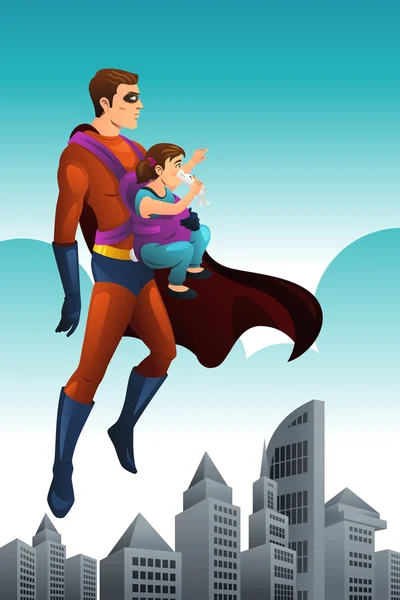 Супергерой держит маленькую девочку — стоковый вектор
