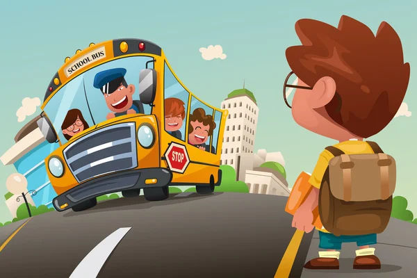 Enfant en attente à un arrêt de bus — Image vectorielle