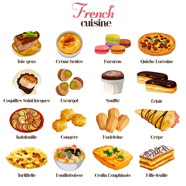 French Cuisine Icons — Stock Vector