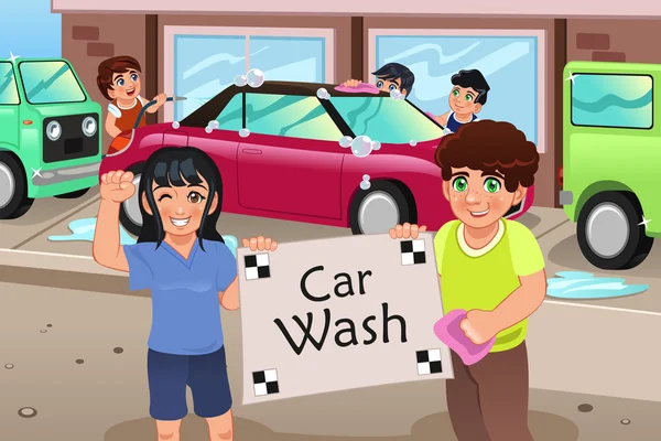 Kinderen houden van een Car Wash-Poster — Stockvector