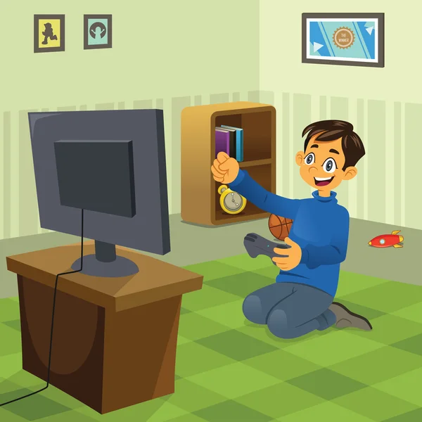 Boy bermain video game - Stok Vektor