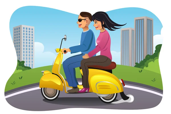 Pareja montando una motocicleta — Vector de stock