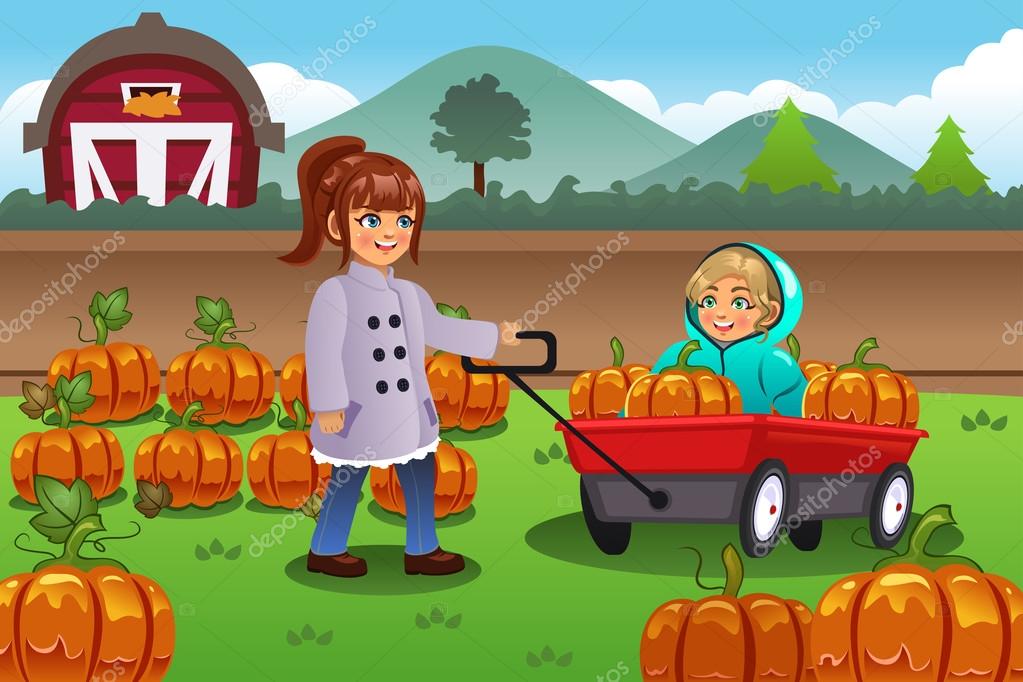 Kids on a Pumpkin Patch Trip Stock Vector Image by ©artisticco #120729818